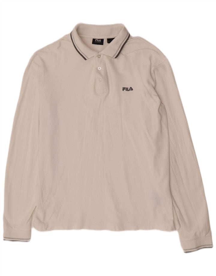 Camisa polo masculina Fila de manga comprida grande algodão branco