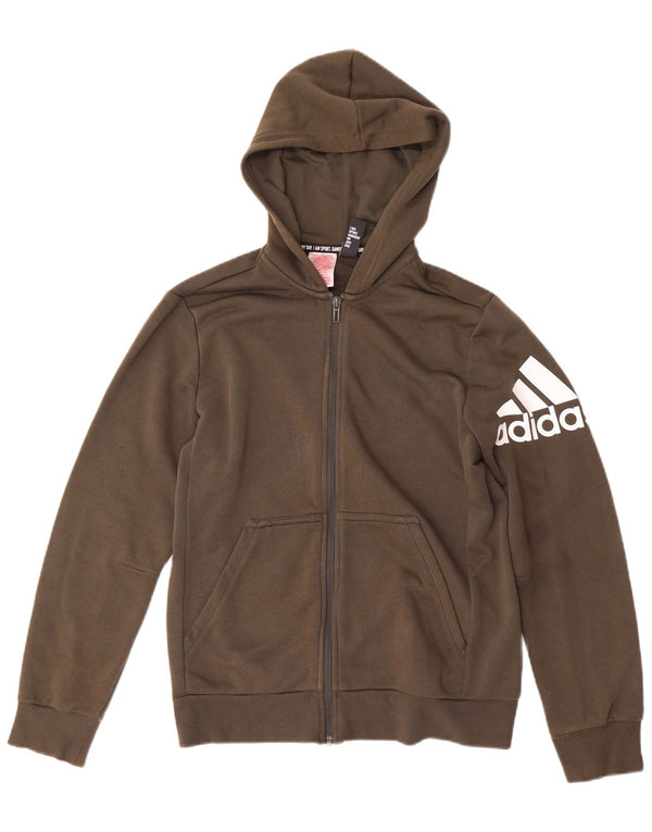Suéter Adidas Boys Graphic Zip com capuz 13-14 anos algodão cáqui