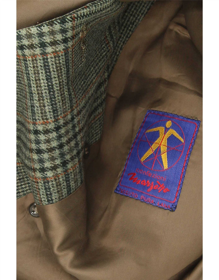 Casaco masculino Marzotto com peito duplo Reino Unido 38 Houndstooth verde médio