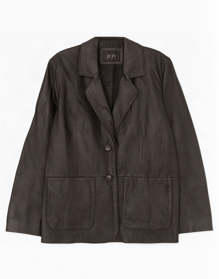 Jaqueta blazer feminina de couro com 2 botões Joy EU 42 grande preta