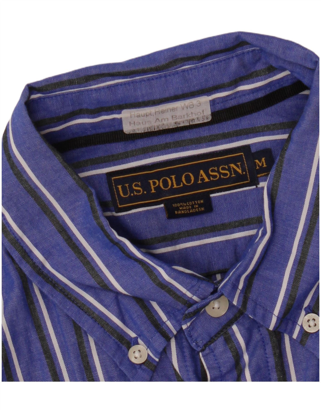 ASSN POLO DOS EUA. Camisa masculina risca de giz azul médio algodão