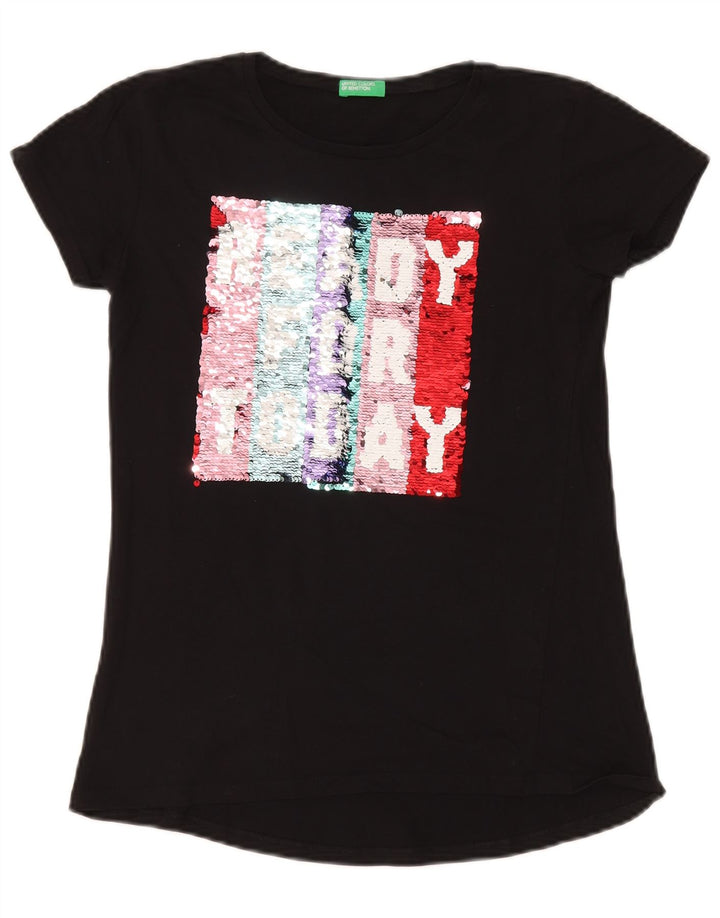 Camiseta feminina gráfica Benetton UK 10 pequena preta