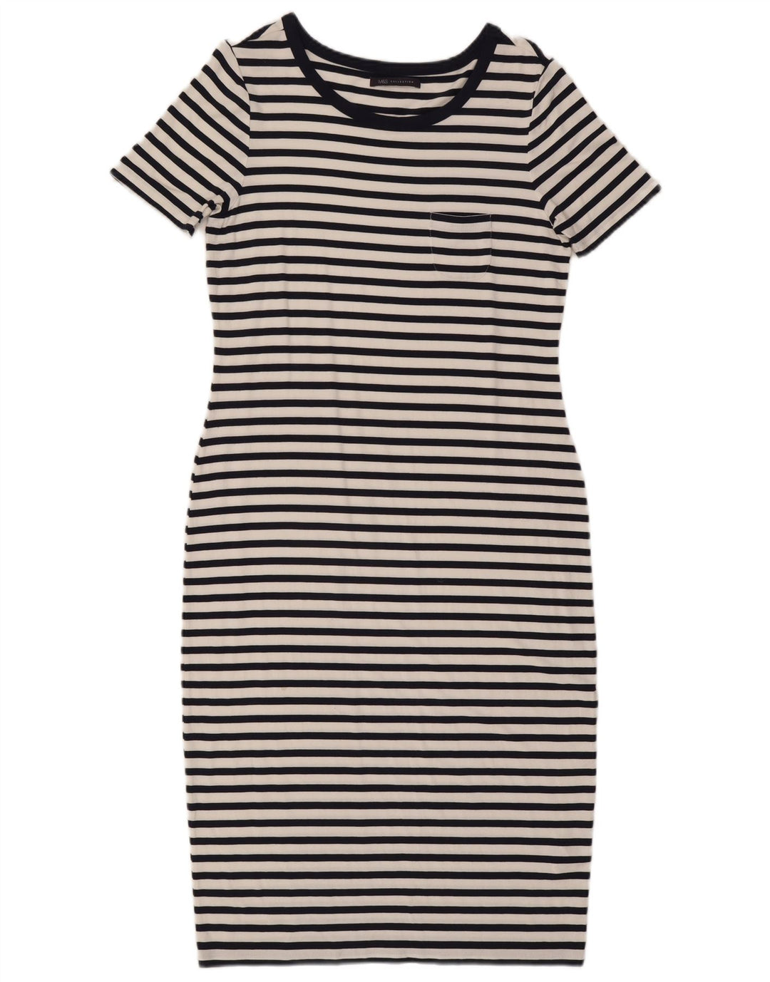 Vestido bainha feminino Marks & Spencer UK 12 viscose listrada azul marinho médio