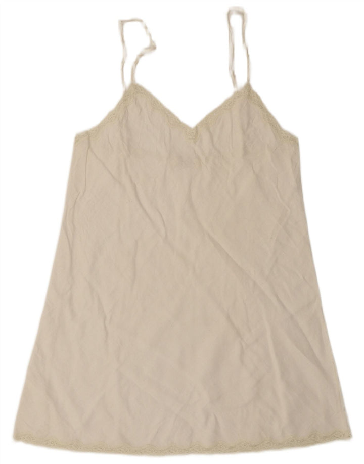 Vestido Mini Slip Feminino Vintage UK 10 Pequeno Branco