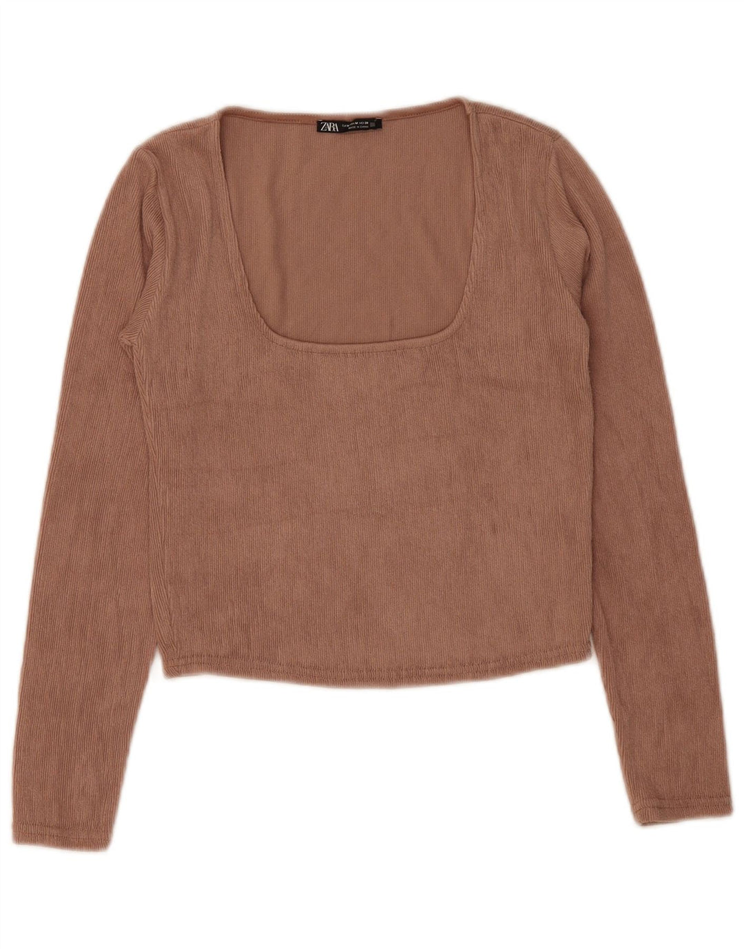 Zara Crop Top Feminino Manga Longa Reino Unido 12 Poliéster Marrom Médio
