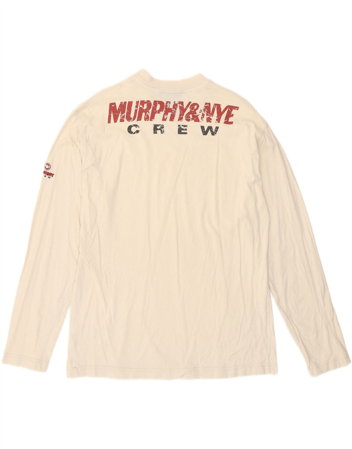 Murphy & Nye Top gráfico masculino manga comprida pequeno algodão branco