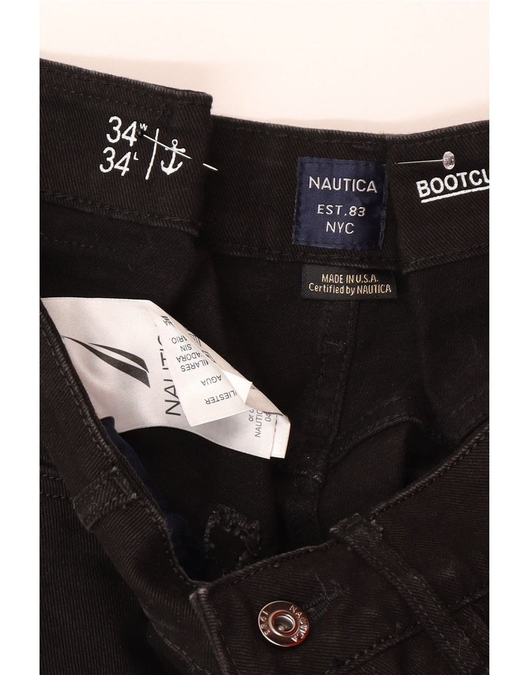 Nautica Mens Bootcut Jeans W34 L30 Algodão Preto
