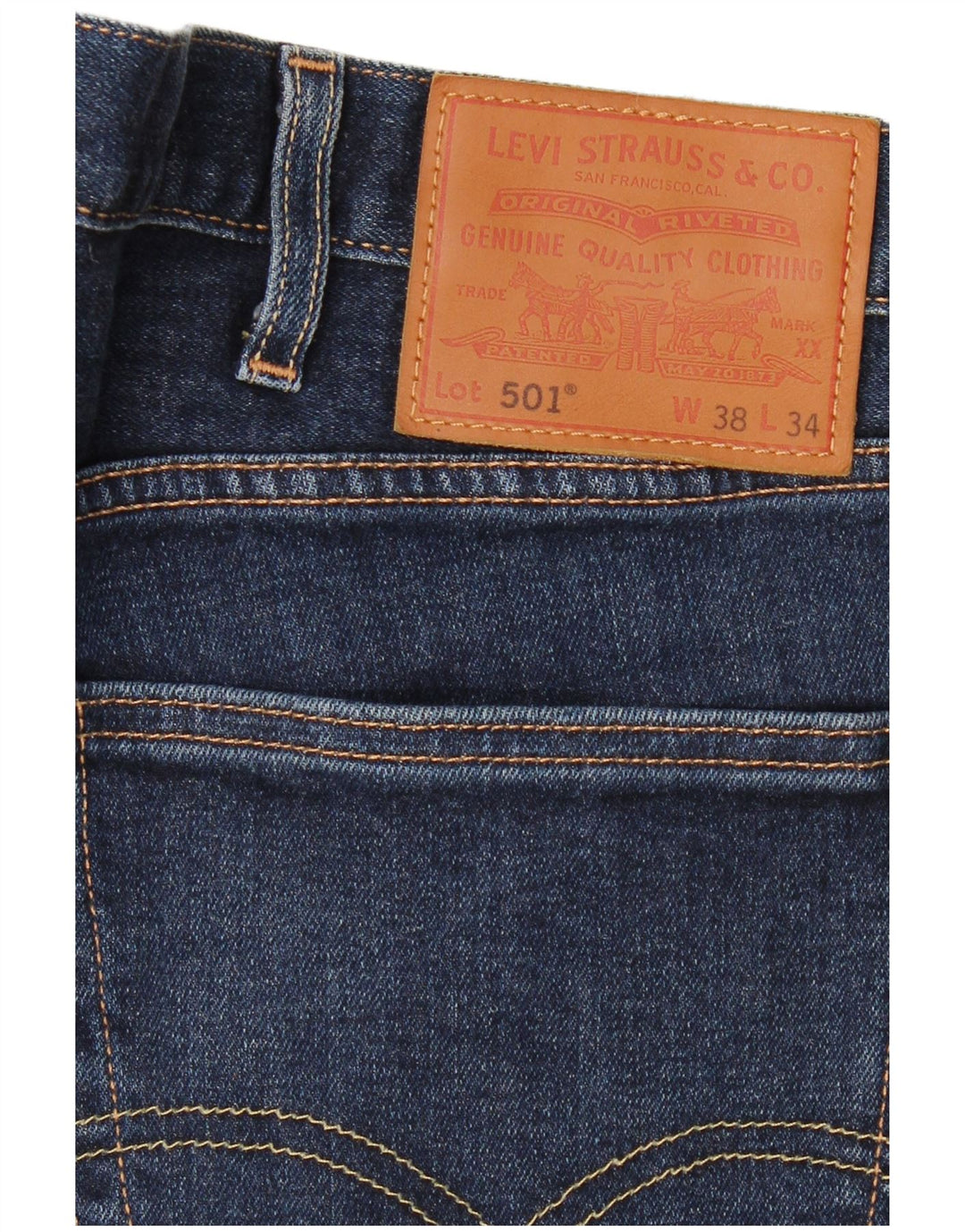 LEVI'S Masculino 501 Straight Jeans W38 L34 Azul Marinho Algodão