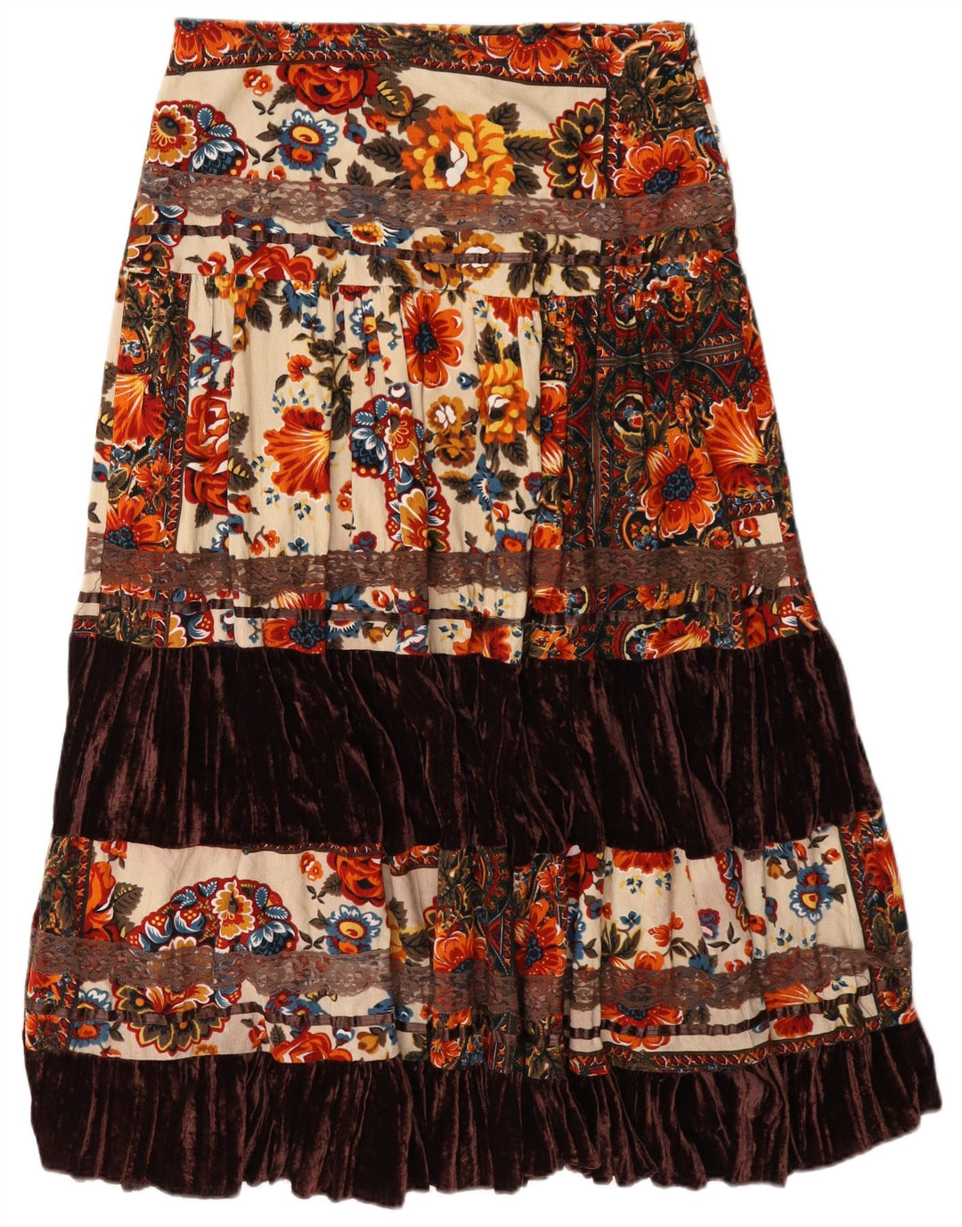 Saia feminina vintage em camadas W32 grande floral multicolorido