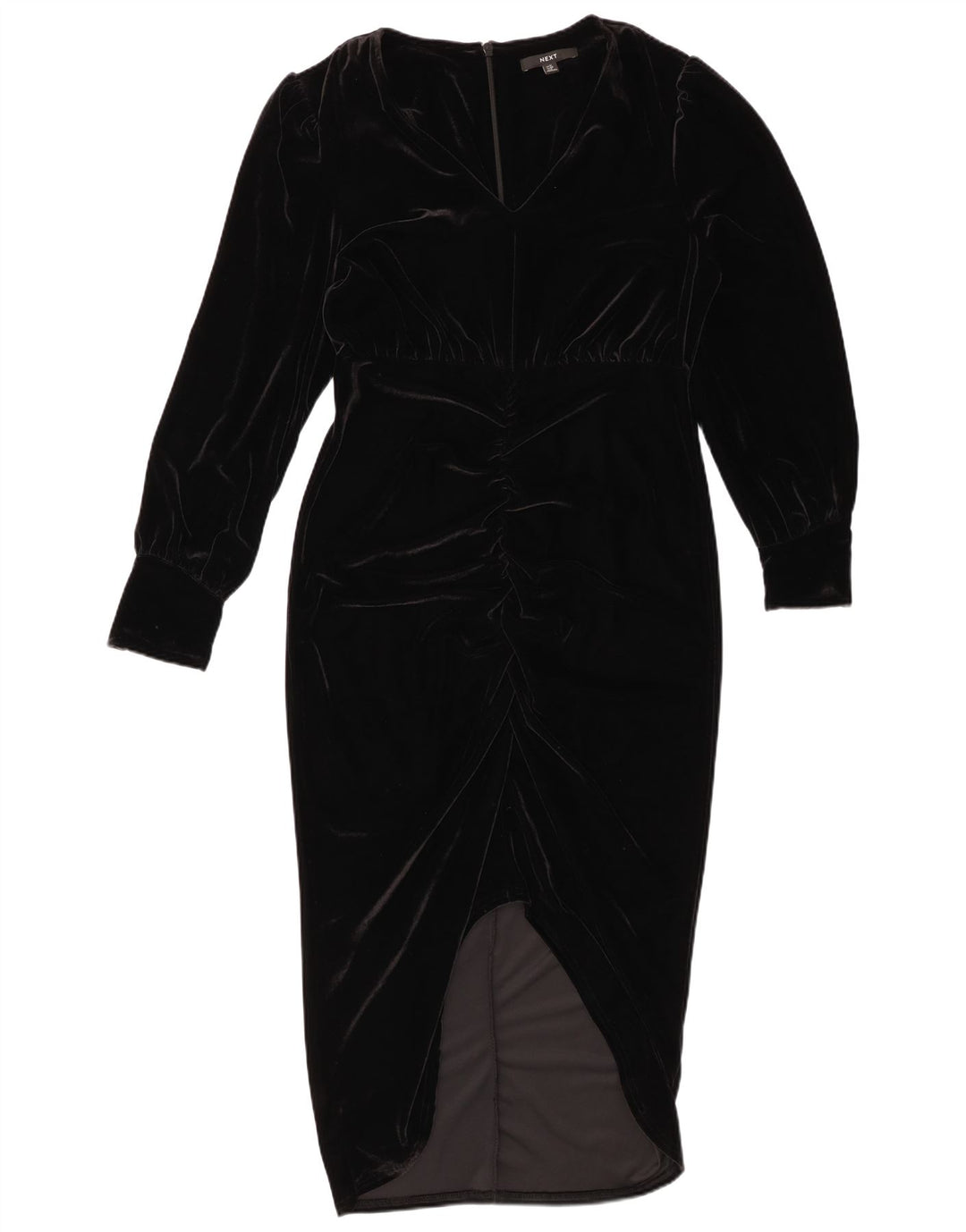 NEXT Vestido feminino de veludo com manga comprida e bodycon UK 12 poliéster preto médio