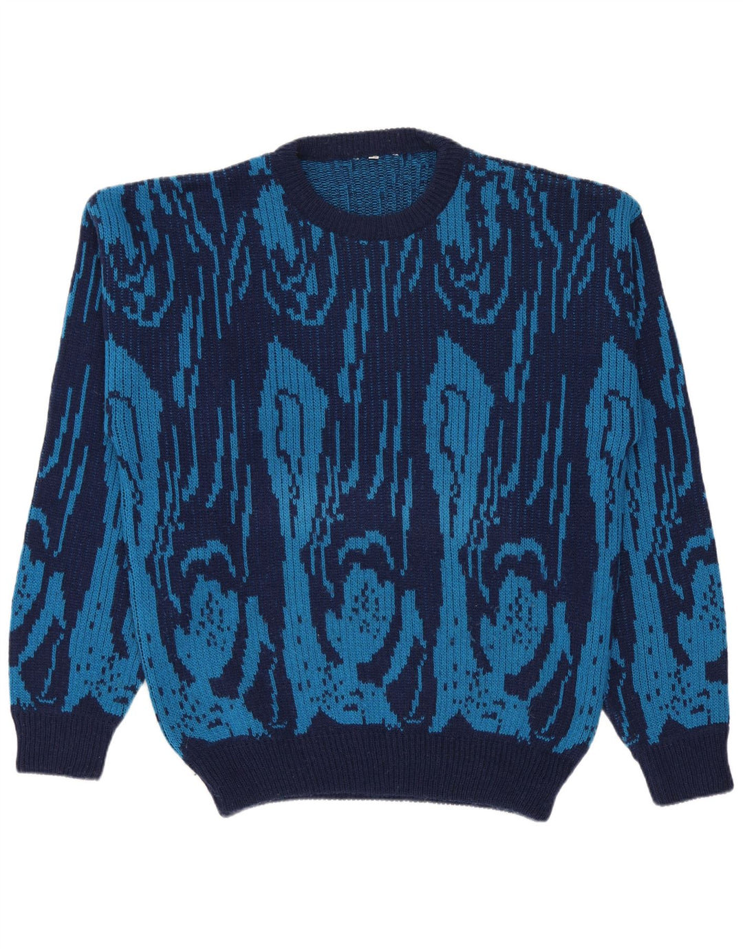 Suéter vintage masculino com gola redonda IT 50 lã geométrica azul médio