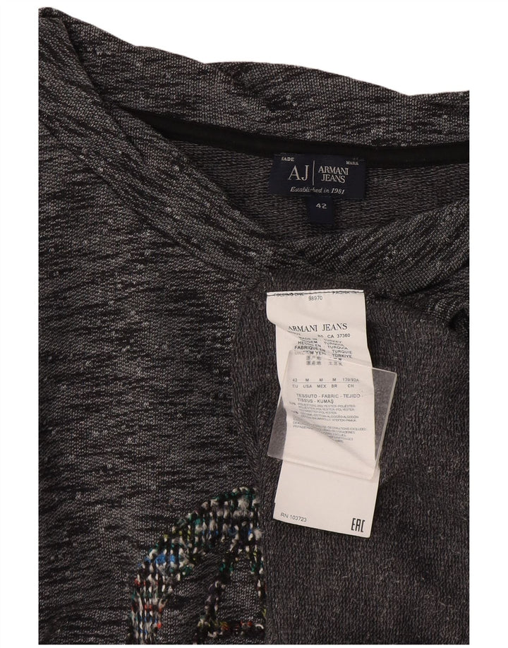 Top gráfico feminino Armani Jeans manga comprida IT 42 cinza médio manchado