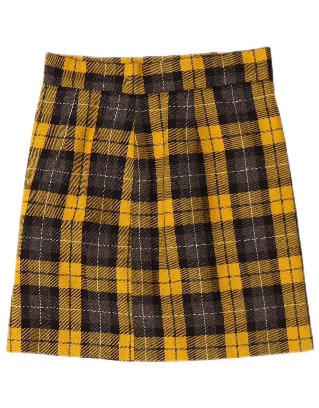 Minissaia feminina vintage W28 xadrez amarelo médio