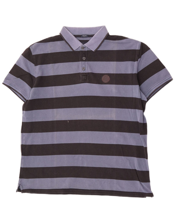 Camisa polo masculina Armani Jeans Regular Fit 2XL algodão listrado azul marinho