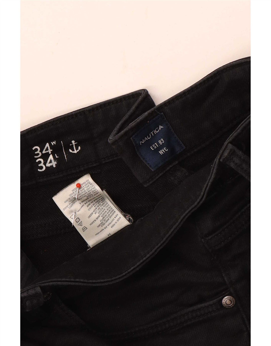 Nautica Mens Slim Jeans W34 L26 Algodão Preto