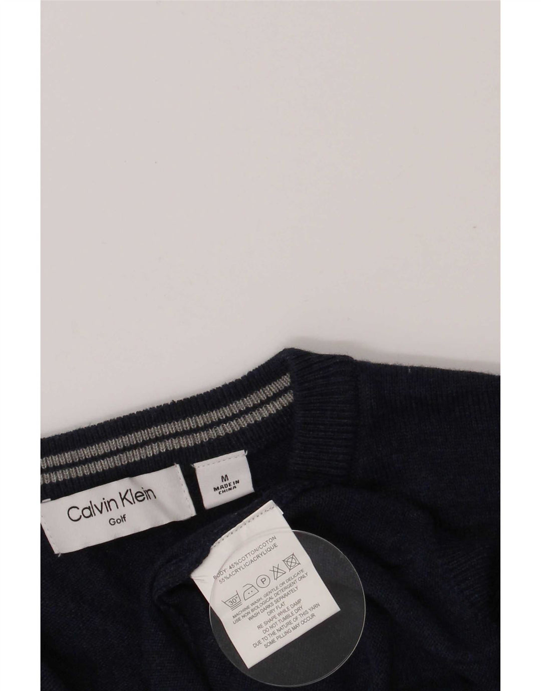 Suéter masculino Calvin Klein com decote em V de golfe médio azul marinho algodão