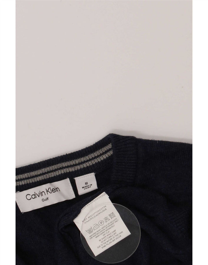 Suéter masculino Calvin Klein com decote em V de golfe médio azul marinho algodão