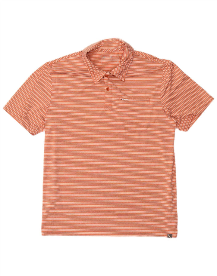 Camisa pólo masculina Eddie Bauer poliéster listrado laranja médio