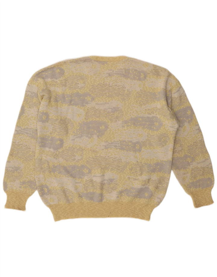 Suéter masculino vintage com padrão abstrato com gola redonda IT 54 XL amarelo