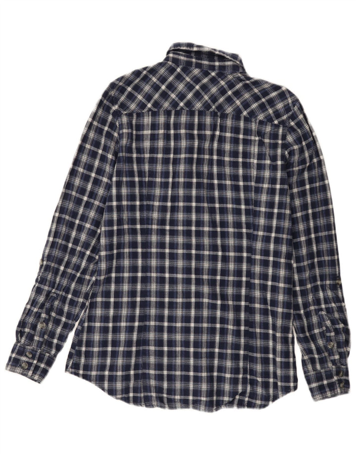 Camisa feminina de flanela Eddie Bauer Reino Unido 14 algodão xadrez médio azul marinho