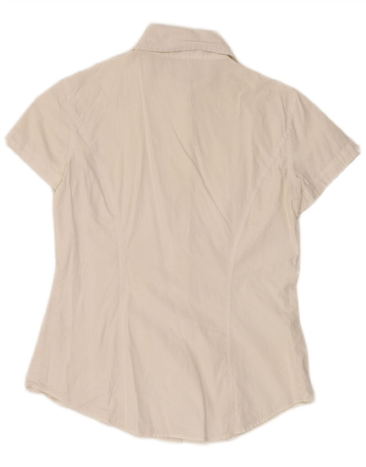 Camisa feminina de manga curta Benetton UK 10 pequena branca