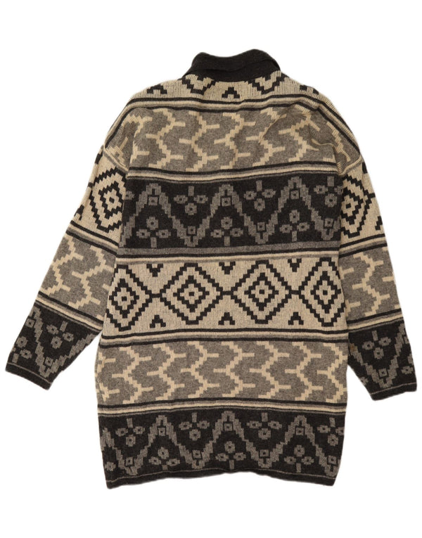 Vestido feminino vintage de manga comprida UK 18 XL cinza geométrico de lã