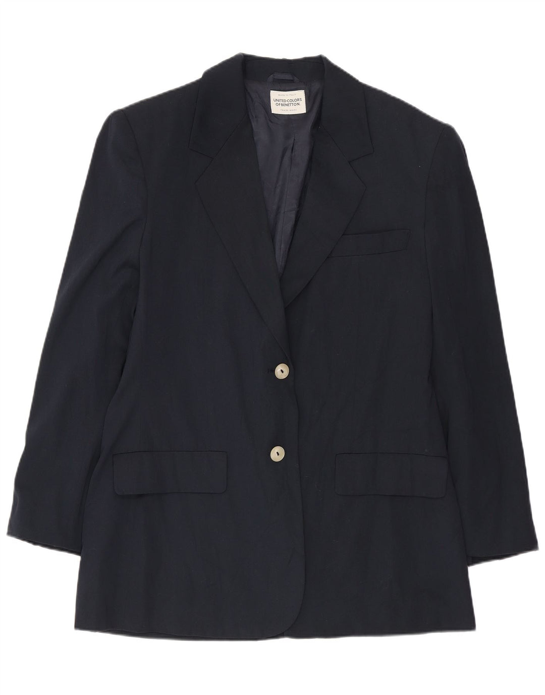 Jaqueta blazer feminina de 2 botões BENETTON IT 46 grande poliéster azul marinho