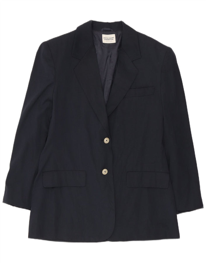 Jaqueta blazer feminina de 2 botões BENETTON IT 46 grande poliéster azul marinho