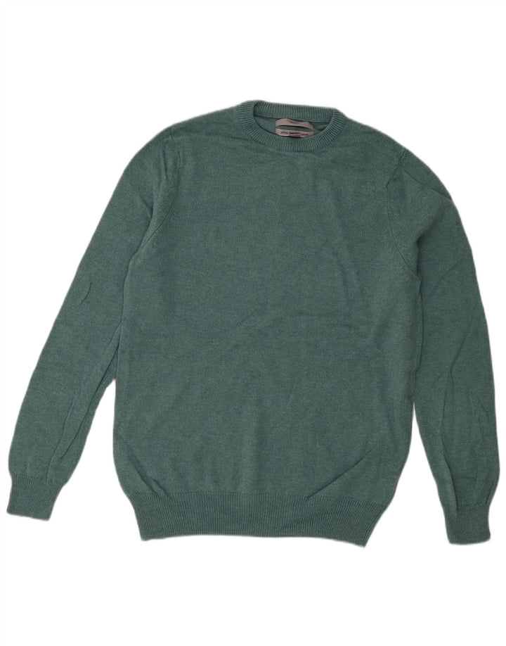 Suéter masculino Marks & Spencer com gola redonda, lã de cordeiro verde médio