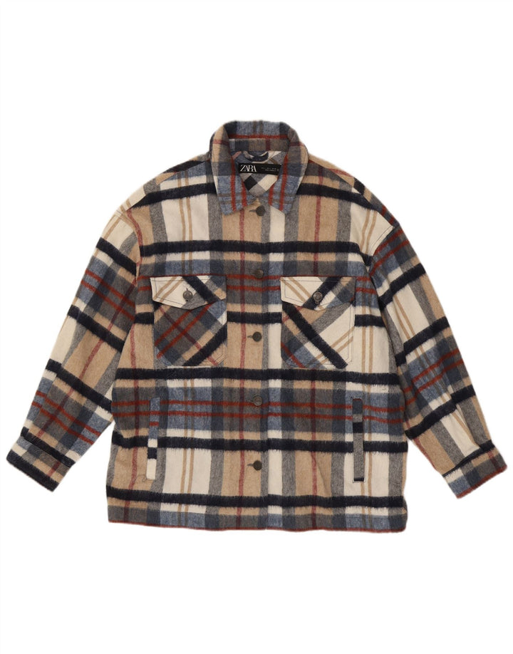 Camisa feminina de flanela ZARA Reino Unido 16 grande xadrez multicolorida