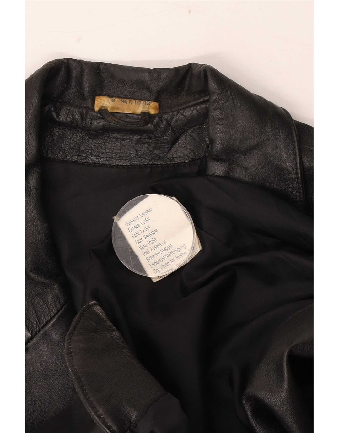 Jaqueta blazer de couro vintage feminina com 3 botões Reino Unido 20 2XL couro preto