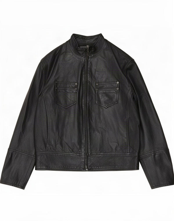 Jaqueta de couro feminina vintage IT 52 2XL preta