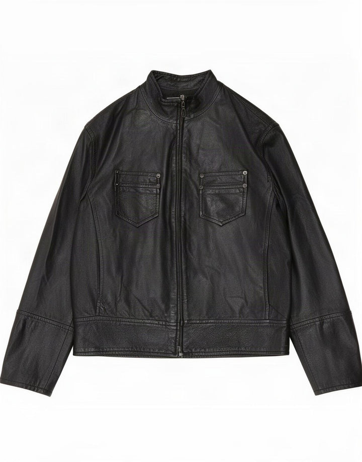 Jaqueta de couro feminina vintage IT 52 2XL preta