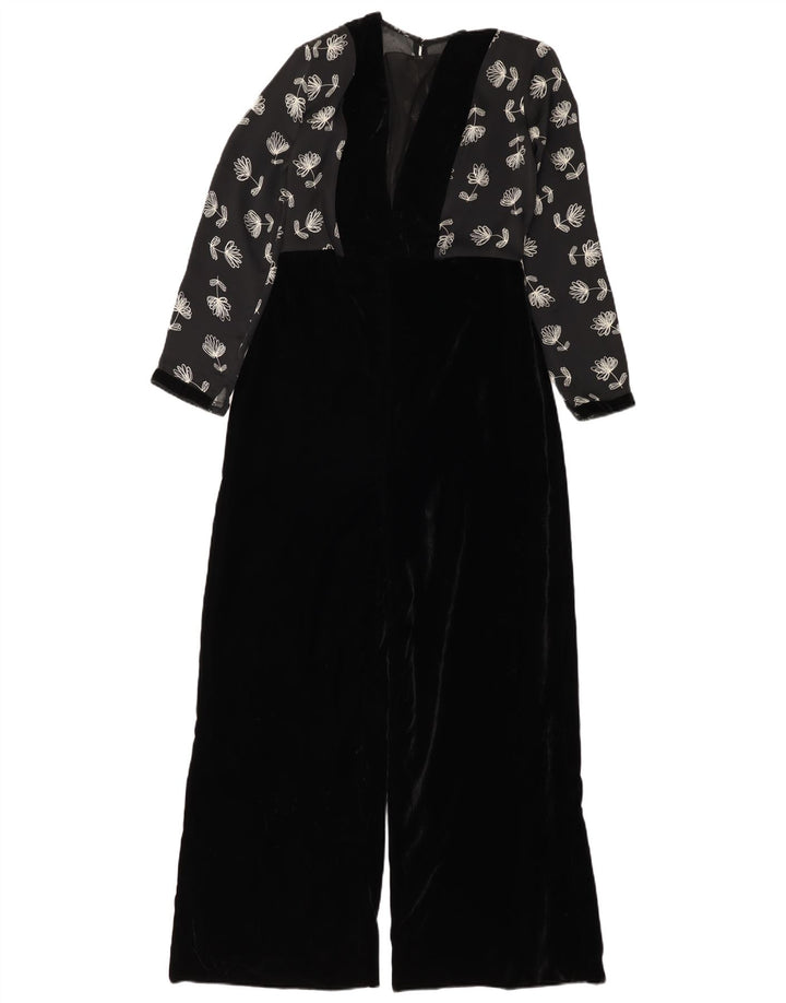 Macacão de veludo feminino vintage UK 12 poliéster floral preto médio