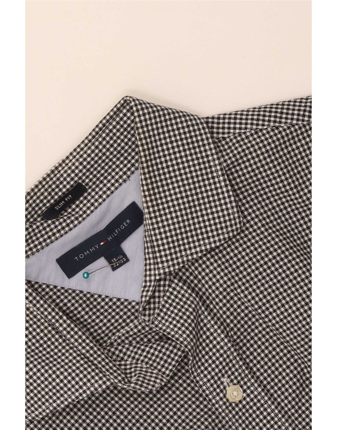 Camisa masculina Tommy Hilfiger Slim Fit tamanho 15 1/2 médio preto guingão