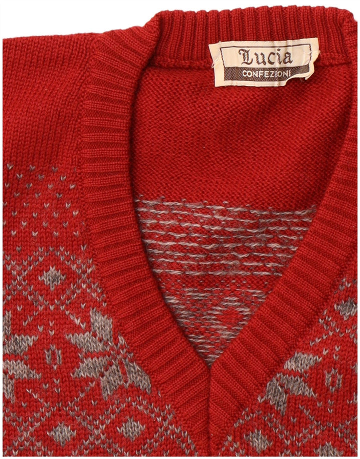 Suéter masculino LUCIA com decote em V médio vermelho Fair Isle