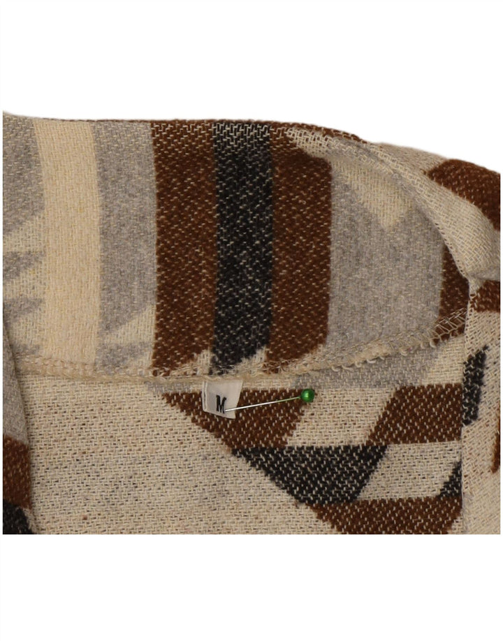 Suéter cardigã masculino vintage médio multicolorido geométrico asteca