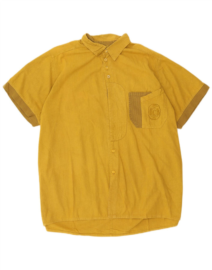 Camisa masculina vintage de manga curta XL amarela
