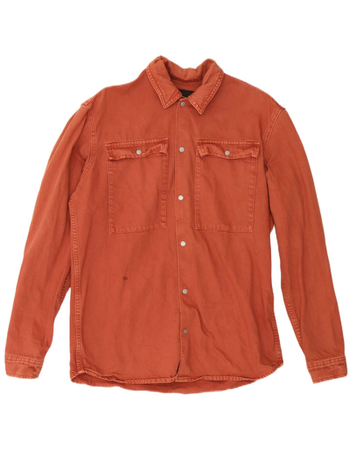 Camisa jeans masculina Jack & Jones pequena de algodão marrom