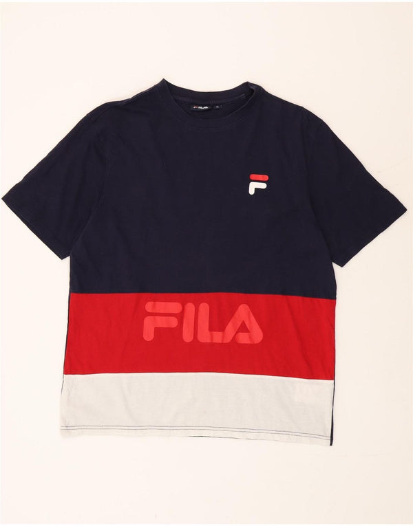 Camiseta masculina Fila Graphic Top XL azul marinho algodão colorblock