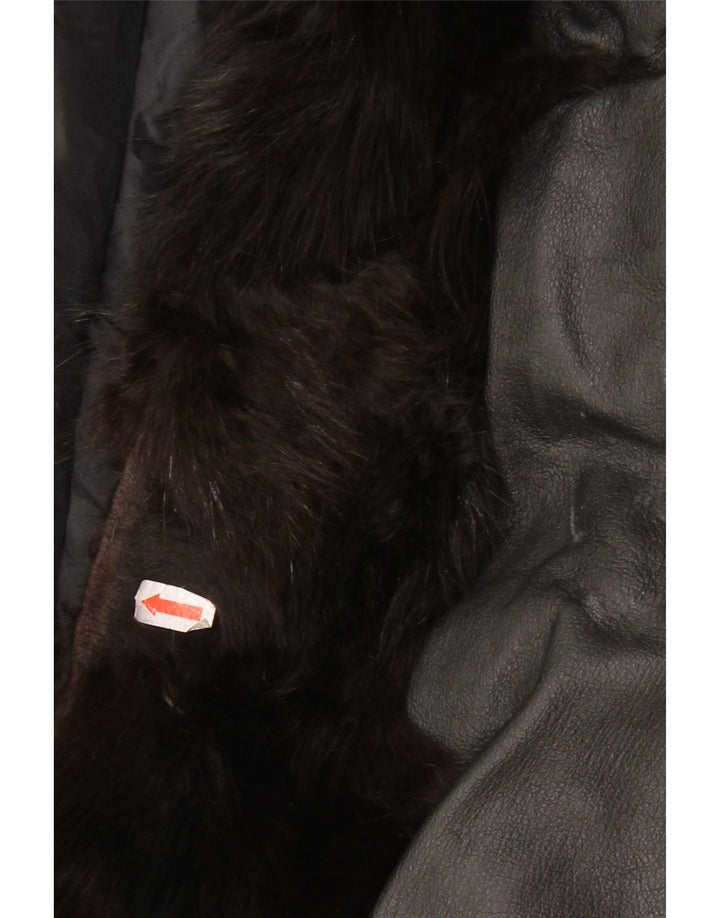 Jaqueta de couro de pele feminina vintage Reino Unido 14 médio preto