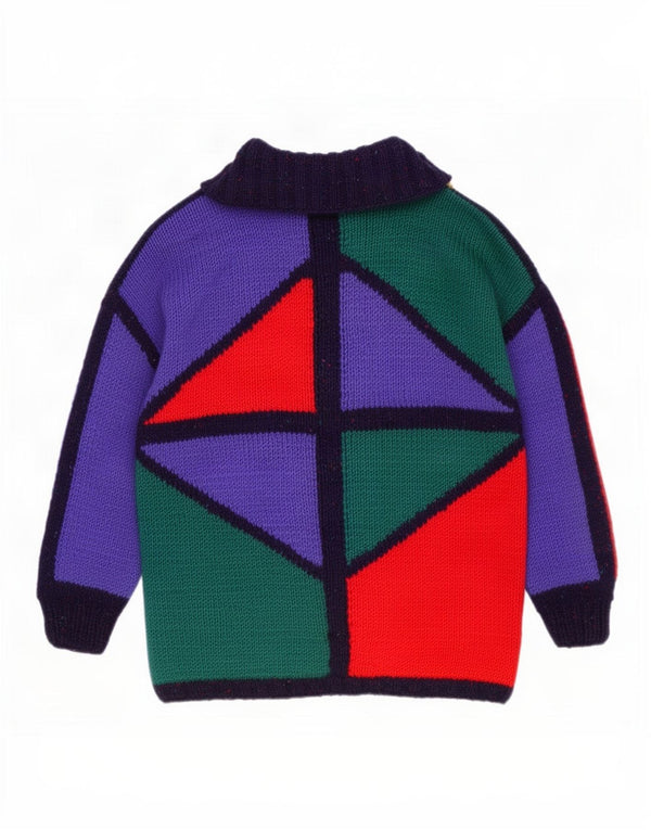 Camisola Cardigan Longline Feminina Vintage Reino Unido 20 2XL Geométrico Multicolorido