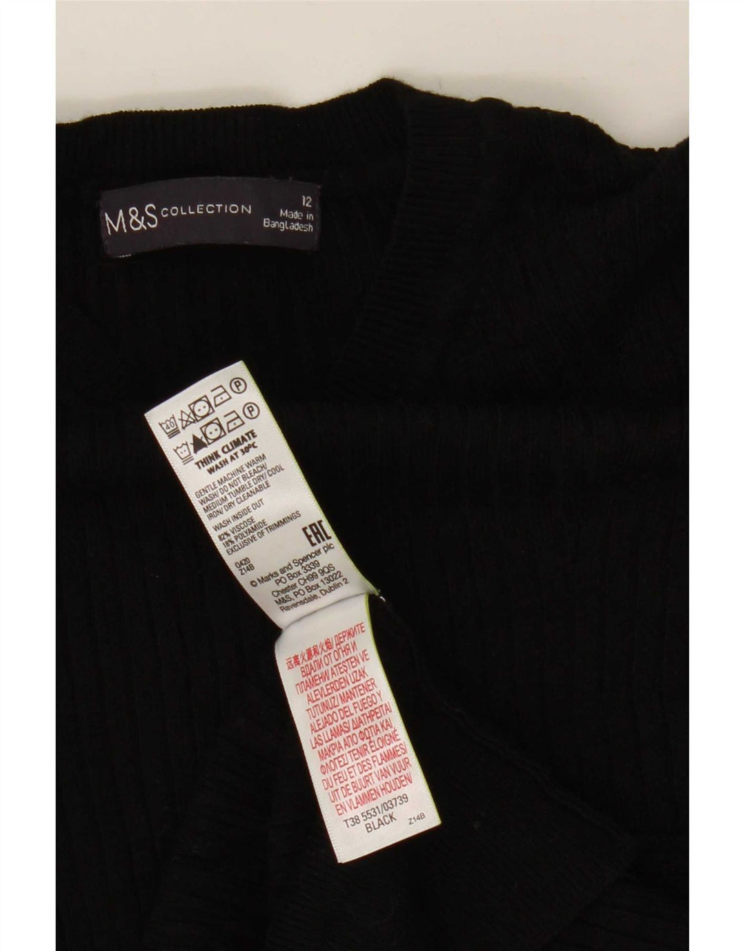 Blusa feminina de manga curta Marks & Spencer Reino Unido 12 médio preto