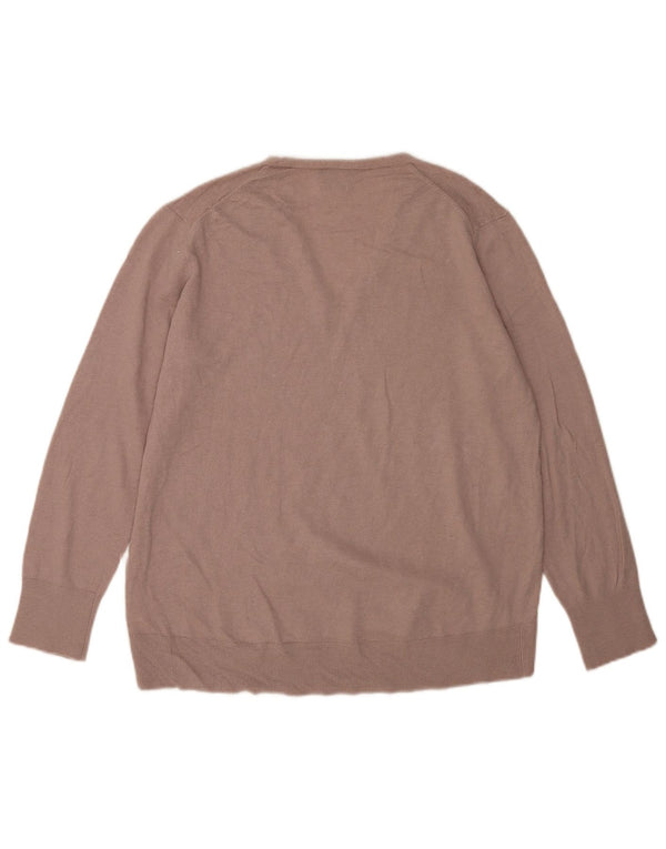 Massimo Dutti Mens V-Neck Jumper Sweater Medium Brown Wool