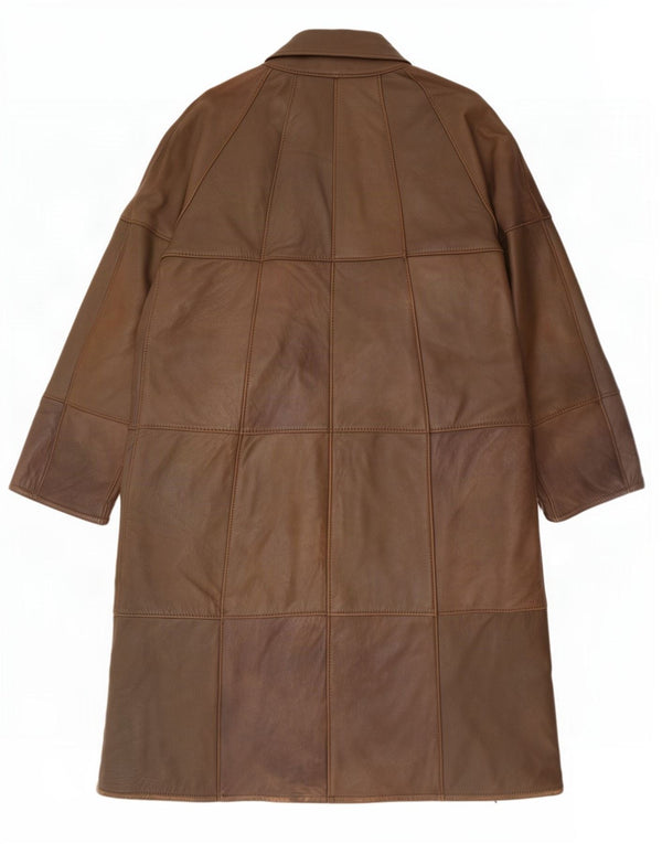 Casaco de couro feminino vintage UK 12 médio cáqui