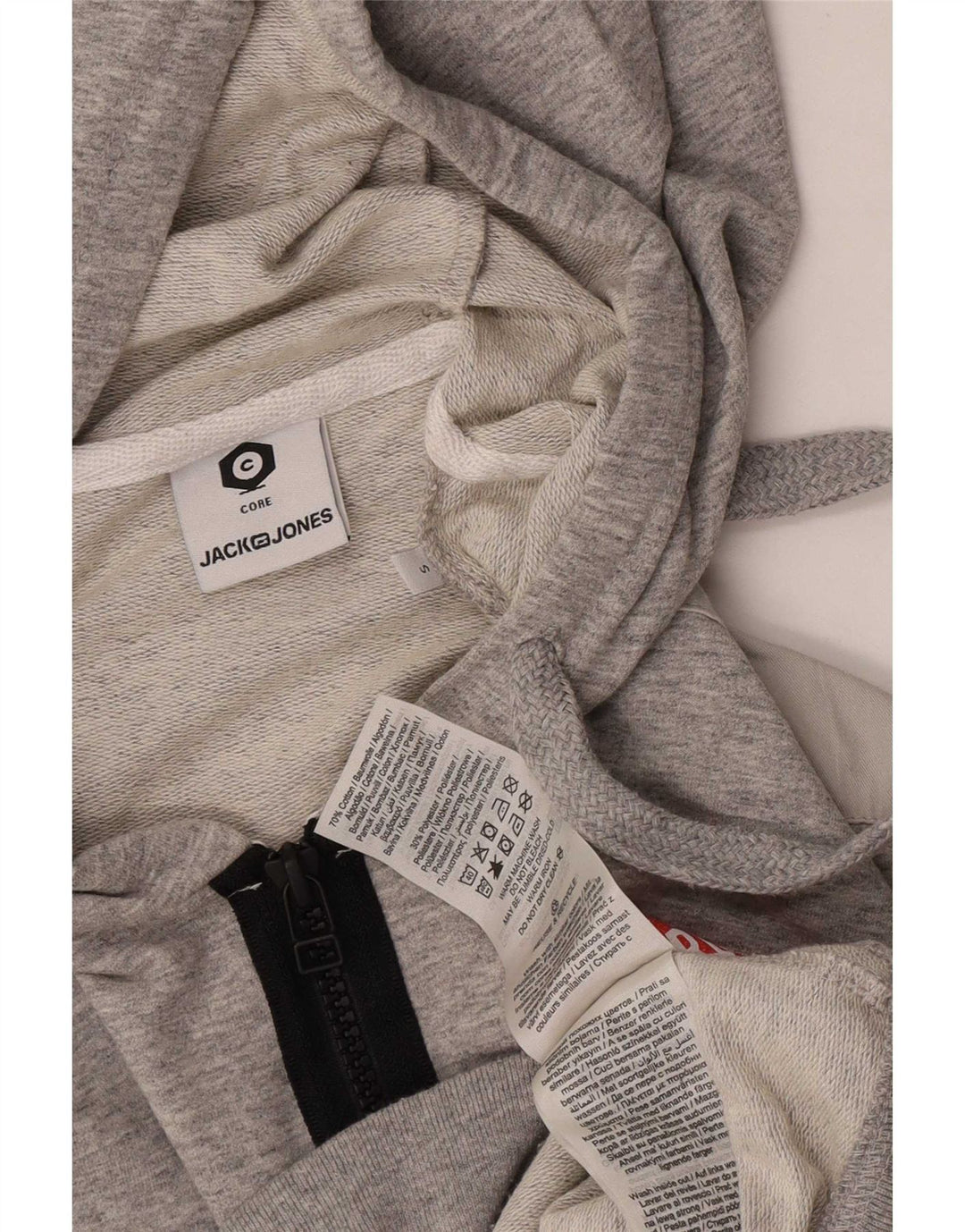Suéter masculino com capuz e zíper gráfico Jack & Jones pequeno bloco cinza colorido