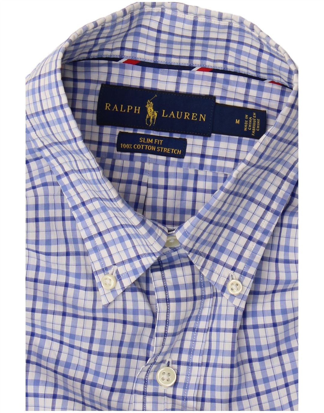 Camisa masculina Slim Fit Ralph Lauren de algodão xadrez azul médio