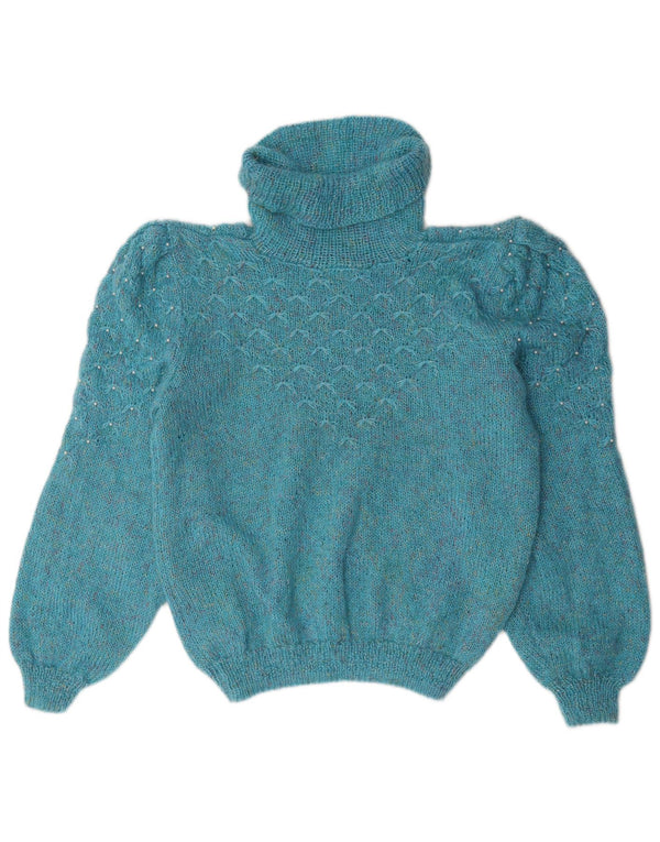 Suéter feminino vintage com gola redonda UK 18 XL azul