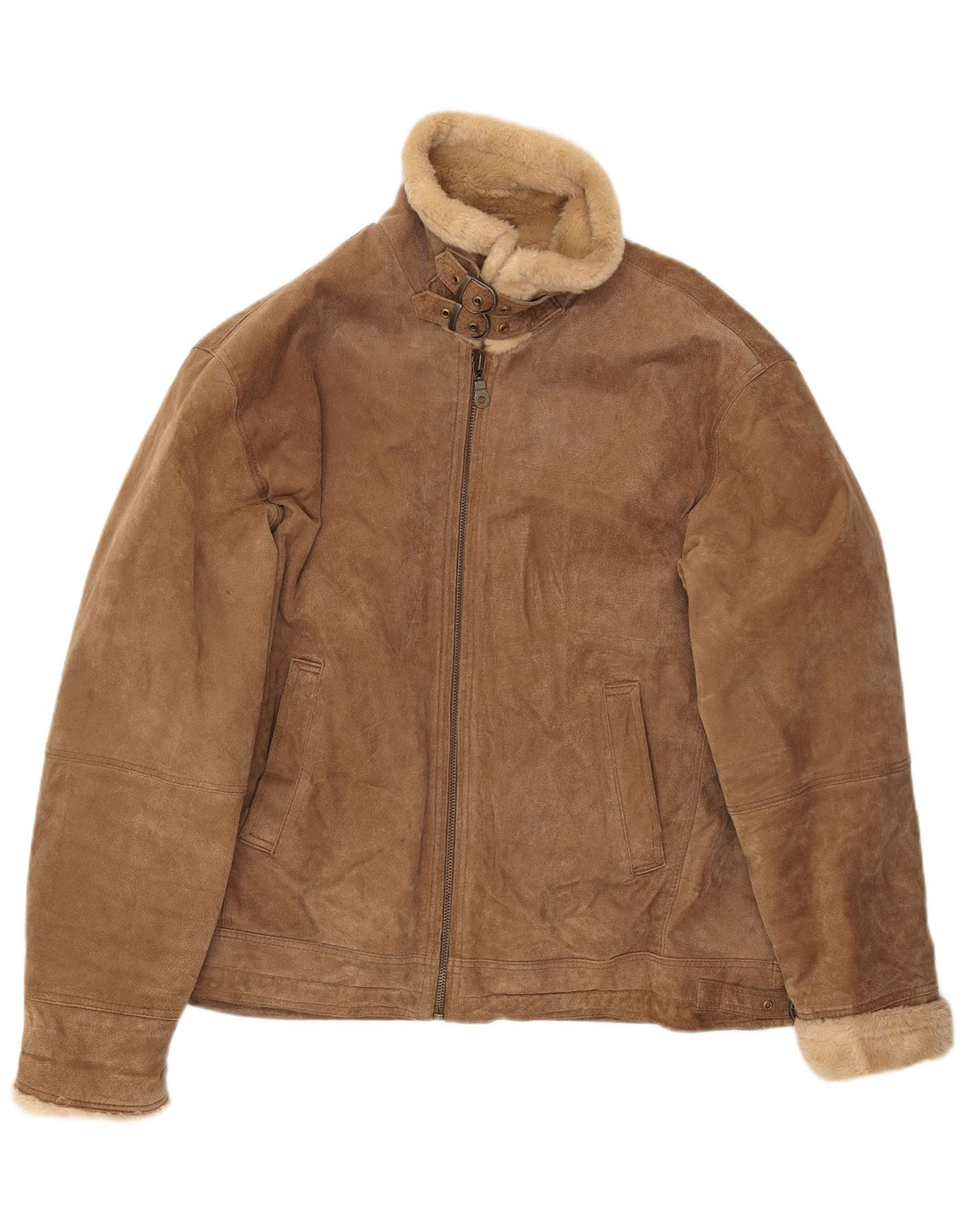Jaqueta masculina Shearling MONTGOMERY Reino Unido 44 2XL couro marrom