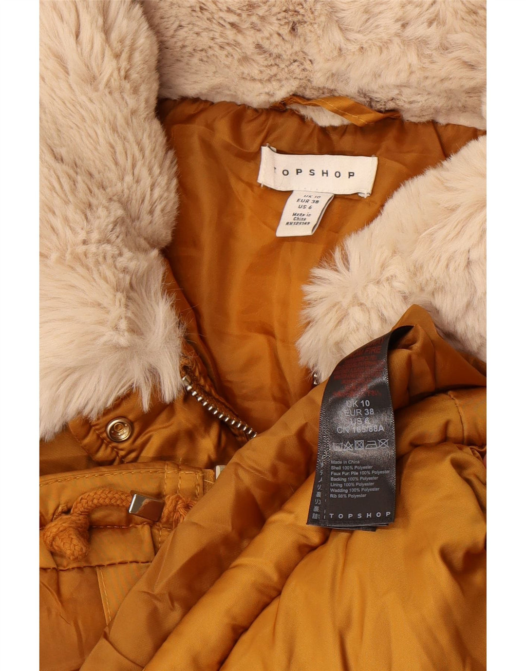 Jaqueta acolchoada de grandes dimensões da colheita das mulheres de Topshop poliéster amarelo pequeno Reino Unido 10